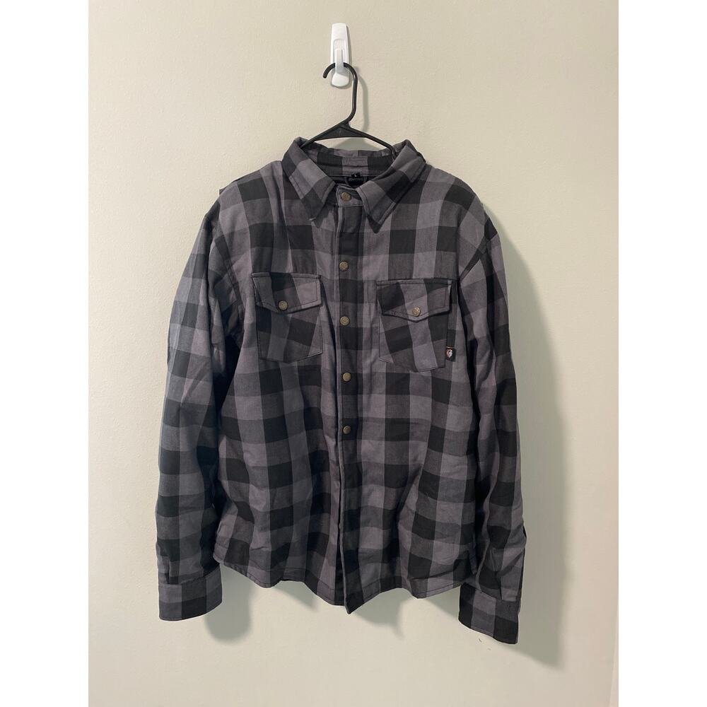 Riparo MC Kevlar Lined Motorcycle Riding Shirt Black Gray Plaid Large